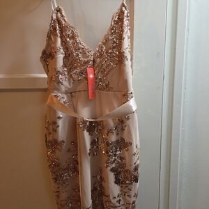 Rose Gold Sequin Embellished Mini Dress